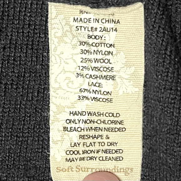 Soft Surroundings Isabeau Sweater Wool Cashmere Navy Blue Lace Bell Sleeve SZ M - Picture 9 of 10